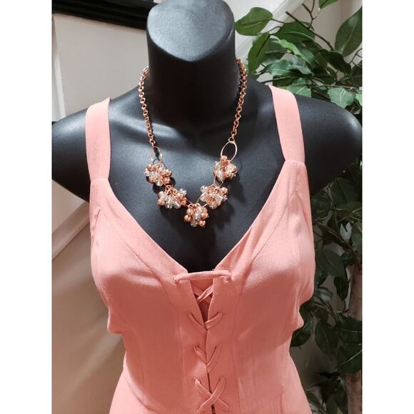 A Loves A Womens Pink Backless Ruched Wide Strap Lace Up V Neck Jumpsuit Size XS - Picture 2 of 16